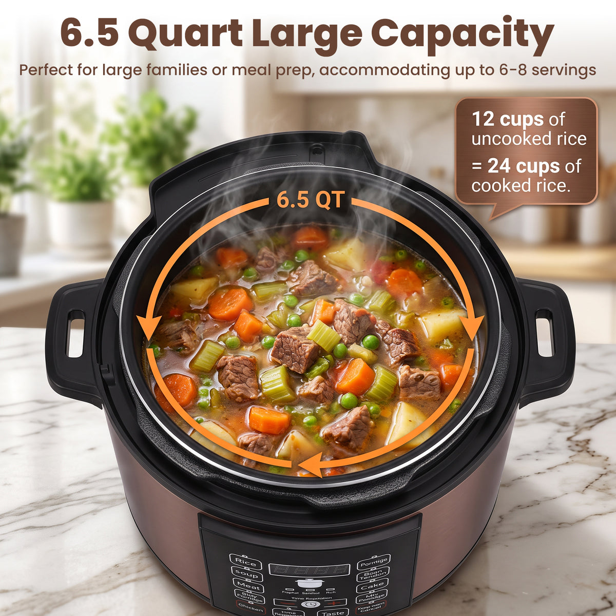 6.5 Quart Electric Pressure Cooker, 12-in-1 Multi-Functional Slow Cooker, Rice Cooker, Saute Pan, Soup Pot, Egg Cooker, Warmer, Preset Cooking, Gold Stainless Steel