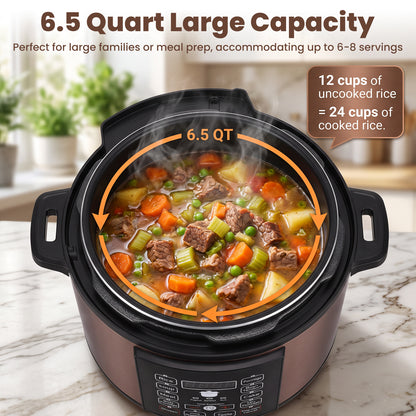 6.5 Quart Electric Pressure Cooker, 12-in-1 Multi-Functional Slow Cooker, Rice Cooker, Saute Pan, Soup Pot, Egg Cooker, Warmer, Preset Cooking, Gold Stainless Steel