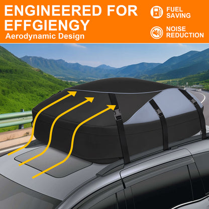 Rooftop Cargo Carrier, 25 Cubic Ft 1000D Waterproof Vehicle Soft-Shell Carriers for Cars with/Without Luggage Rack, Car Roof Bag with Combination Lock, 6 Door Hooks, Reinforced Strap,Storage Bag