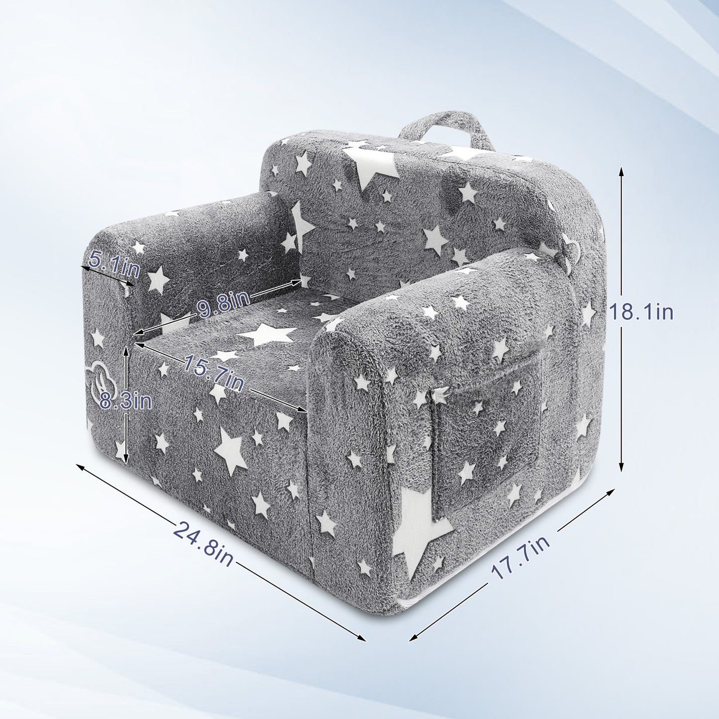 Kids Armchair Reading Couch Kids Sofa Baby Sofa Chair with High-Density 35D Slow Rebound Toddler Chair Luminous Flannel Gray