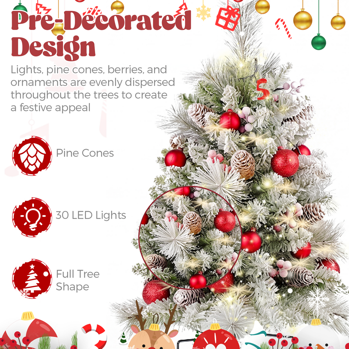 2Pcs 76cm Artificial Christmas Tree PVC Outdoor Decorative Mini Xmas Tree Set, Red Bows & Glitter Ornaments