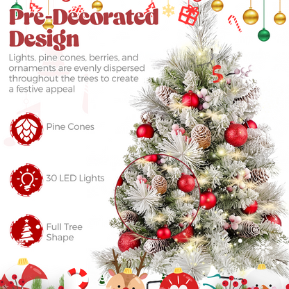 2Pcs 76cm Artificial Christmas Tree PVC Outdoor Decorative Mini Xmas Tree Set, Red Bows & Glitter Ornaments