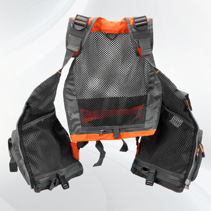 Fly Fishing Vest for Men Women, Comfortable Adjustable Fishing Vest with Multi-Pockets Reflective Stripes, Lightweight and Durable Unisex Strap Fishing Vest Pack, for Fly Bass Fishing,Orange