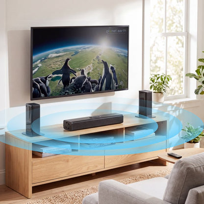 Sound Bar for Smart TV, Soundbar with Bluetooth/ARC/Opt/AUX Connect, Auto Volume Boost, 3 Equalizer Modes, 2 in 1 Detachable Soundbar for TV/PC/Gaming/Projectors