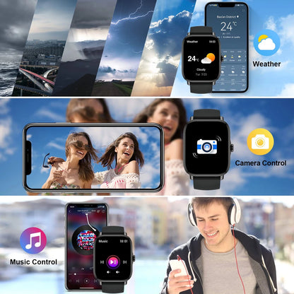 Smartwatch for Men Women, 1.85" HD Screen Smart Watch with Bluetooth Answer/Make Calls Fits for Android and iOS, 100+ Sport Modes/Message Reminder, IP68 Waterproof Fitness Tracker for Gift, Black