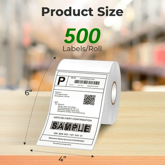 4" x 6" Direct Thermal Labels, 500 Pcs/1 Rolls Shipping Labels Roll for Shipping & Mailing, Commercial Grade Perforated White and Permanent Adhesive, Compatible with Most Thermal Printers