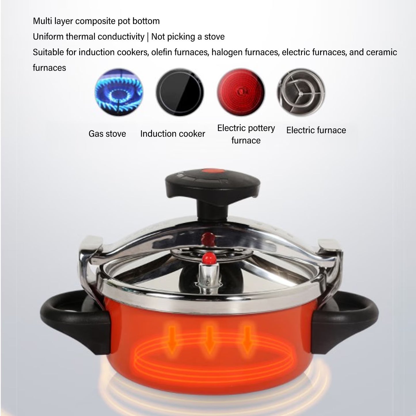 Mini Pressure Cooker, Fast Cooking 2L Stainless Steel Pressure Cooker Explosion for Gas Stoves