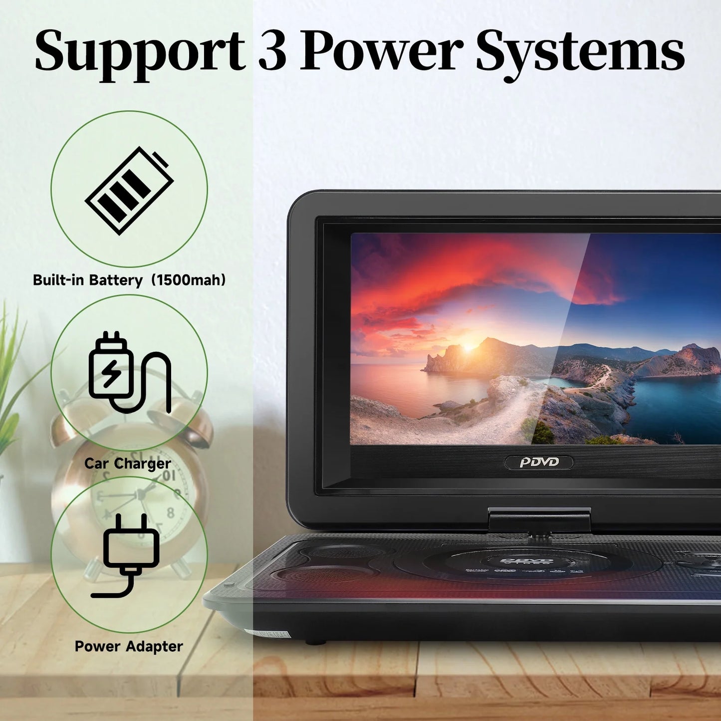 13.9inch Portable DVD Player, 10.1" Swivel Screen, Built-in Rechargeable Battery Car DVD Player for Kids, Support CD/DVD/SD Card/USB/Connect TV, Remote Control, Black