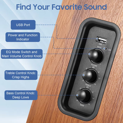 80W Powered Bookshelf Speakers, Bluetooth 5.3 HiFi Wireless Speaker with 4 inch Woofer, AUX/USB/Optical Inputs, Remote Control, Bass & Treble Adjust, Wooden Enclosure for PC TV Gaming Turntable