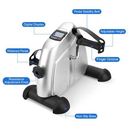 Under Desk Bike Pedal Exerciser, Portable Mini Exercise Bike, Portable Foot Cycle Peddler Machine with LCD Screen Display for Leg/Arm Fitness Workout, Home Office Use