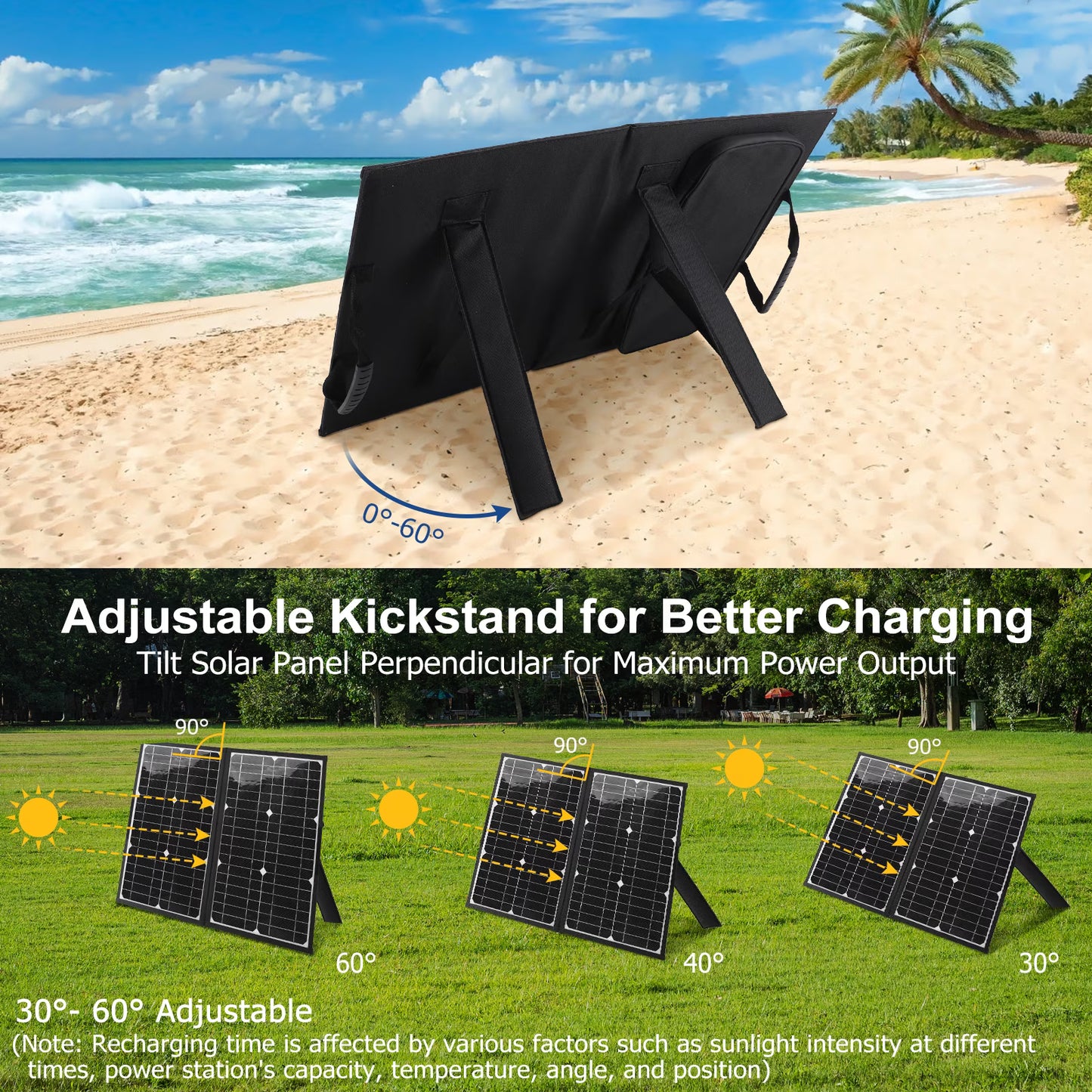 60W Portable Solar Panel Charger with USB C, USB A and DC 18V Outputs Foldable IP65 Waterproof Solar Panels with Adjustable Kickstand, Mini Charger for Phones, Power Bank, Camping, Hiking, Outdoor