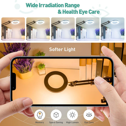 10X Magnifying Glass with Light and Stand, 3 Color Modes Stepless Dimmable 2-in-1 Desk Lamp with Clamp, Clip on Magnifying Glasses with LED Light for Hobby Reading Painting Sewing Close Work