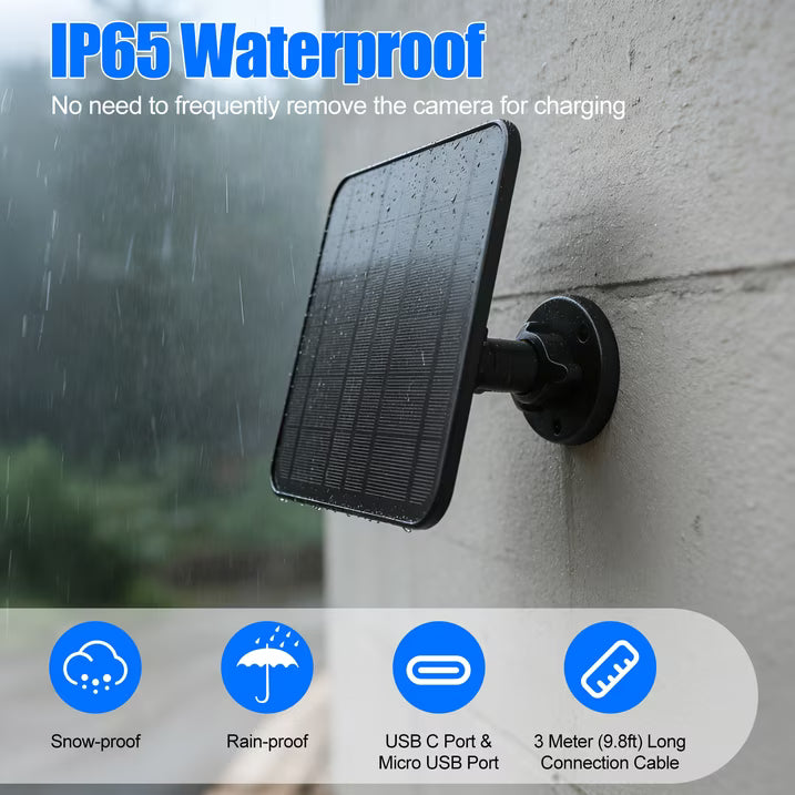 2Pack 12W Solar Panel for Security Camera Outdoor, 5V Micro USB/USB C Solar Panel Charger Compatible with Rechargeable Battery Powered Cam, IP65 Waterproof, 9.8ft Cable, 360° Adjustable Bracket