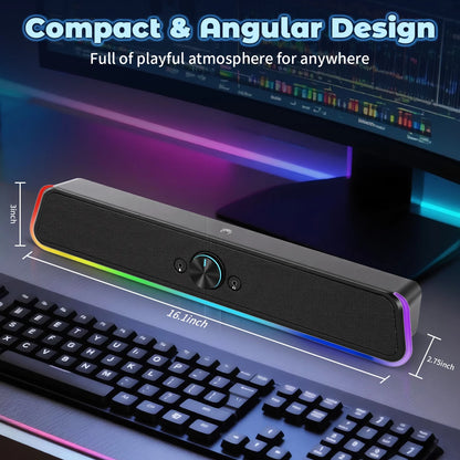 Computer Speakers with Clear Sound, USB Plug & Play PC HiFi Speakers Sound Bar with Dynamic LED Light, 3.5mm Cable Stereo Sound Gaming Speaker for PC Desktop Monitor Laptop, One-knob Control