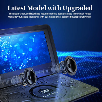 13.9inch Portable DVD Player, 10.1" Swivel Screen, Built-in Rechargeable Battery Car DVD Player for Kids, Support CD/DVD/SD Card/USB/Connect TV, Remote Control, Black