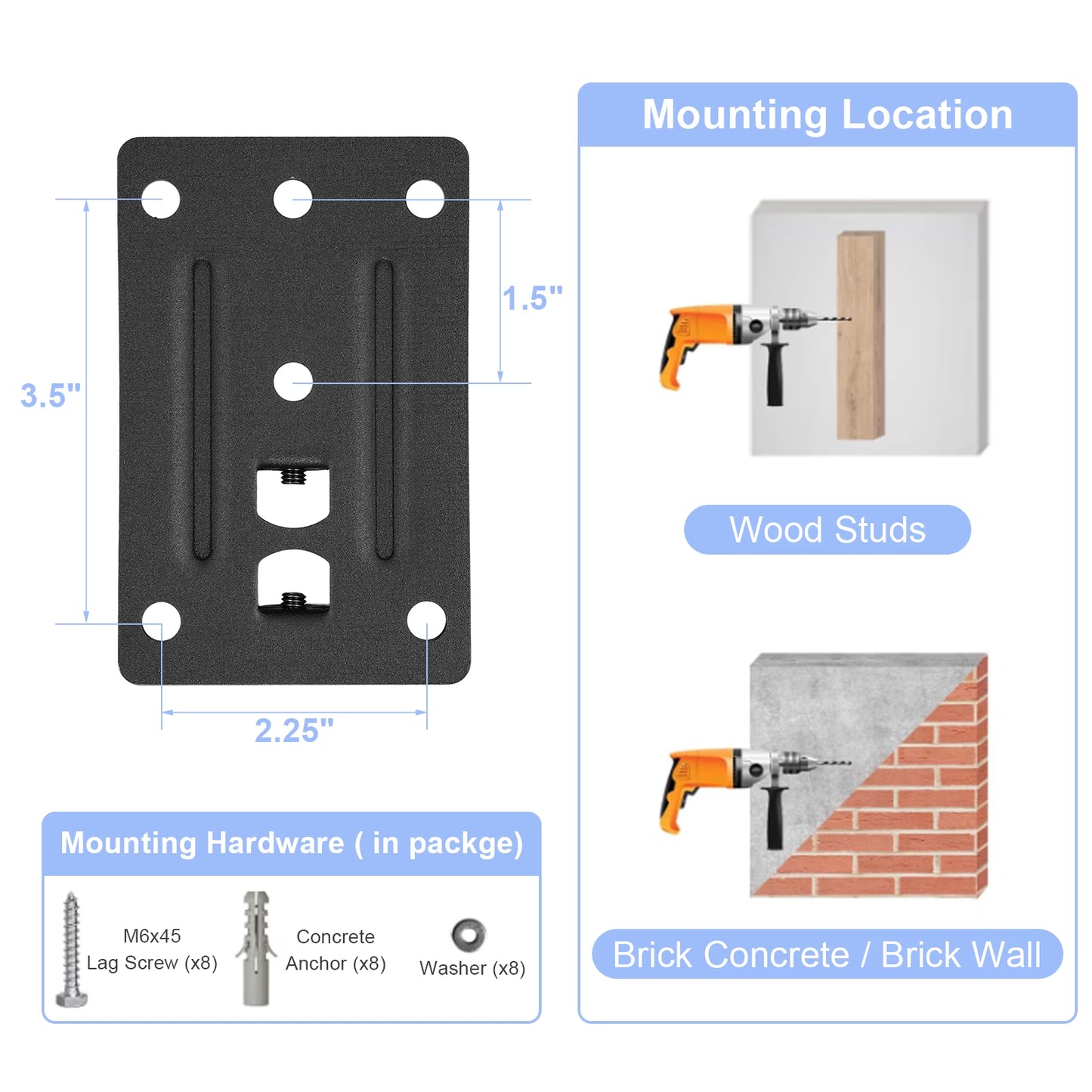 Speaker Wall Mounts, Dual Side Clamping Bookshelf Mounting Bracket, Speaker Mounts for Surround Sound, Universal Bookshelf Speaker Mount for Living Room/Home Theater, Hold up to 55 lbs, 1 Pair, Black