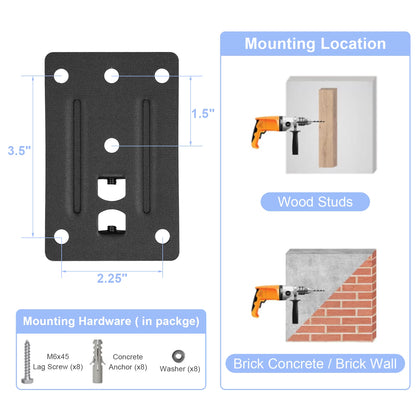 Speaker Wall Mounts, Dual Side Clamping Bookshelf Mounting Bracket, Speaker Mounts for Surround Sound, Universal Bookshelf Speaker Mount for Living Room/Home Theater, Hold up to 55 lbs, 1 Pair, Black