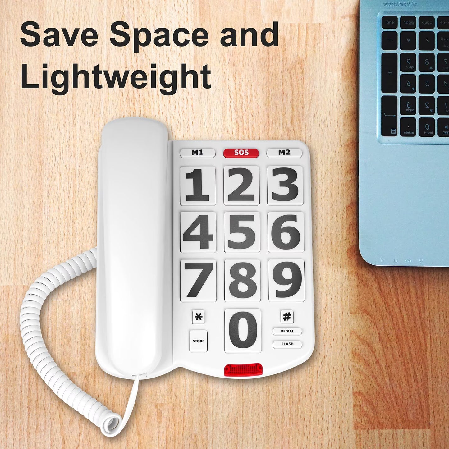 Big Button Phone for Seniors, Landline Corded Phone for Elderly, Adjustable Volume Large Key Wired Telephone for Visually Impaired/Hearing Damage Old People, Extra Loud Ringer