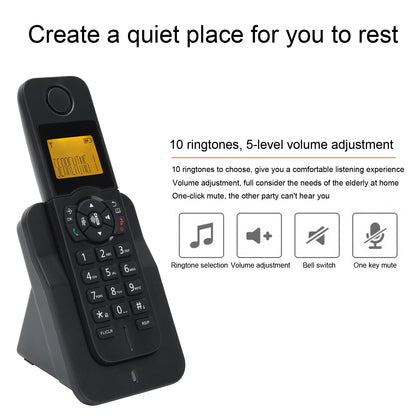 Cordless Phone with Caller ID, HandsFree Call Home Phone with Big Buttons, Speakerphone, LED Display Telephone for Home, Office, Hotel (Black)