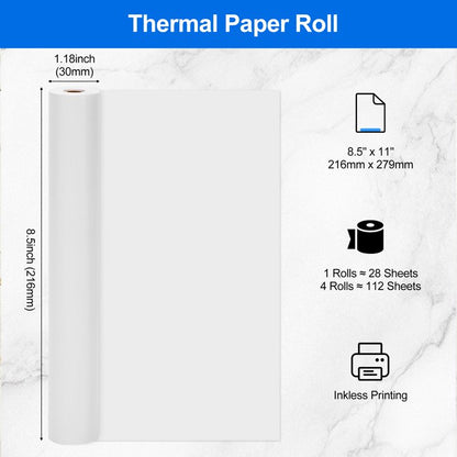 4 Rolls Thermal Printer Paper 8.5" x 11" US Letter Size, A4 Compatible Quick-Dry Thermal Paper, 28 Sheets/Roll, 5-10 Year Preservation, No Paper Jam, for Portable Thermal Printers Home Office Travel