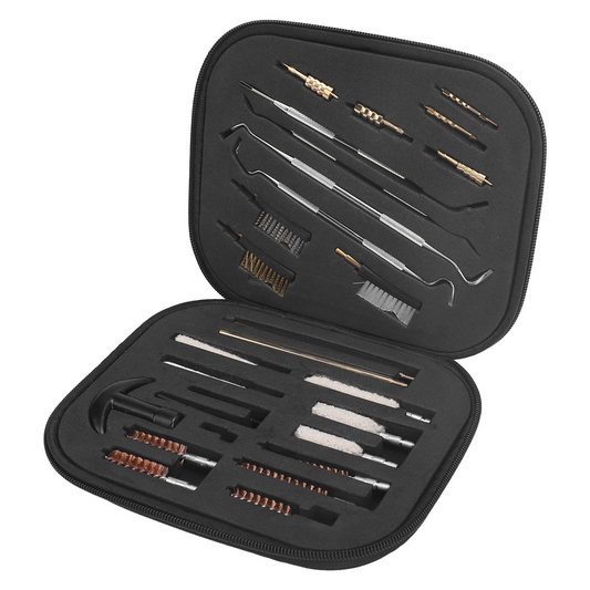 Gun Cleaning Kit, 28 Piece Universal Handgun Clean Kit with Storage Case, Portable Travel Size Gun Cleaner for Handguns Rifles Pistol and Shotguns, Black, Metal Brushes, Gun Accessories Gifts for Men
