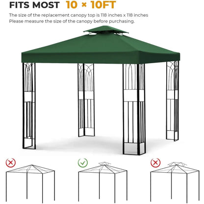 2 Tier 10'x10' Square Replacement Canopy Waterproof Top Cover Replacement Anti-UV Canopy Roof Pavilion Gazebo Tent Sunshade, Dark Green