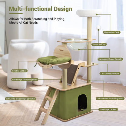 Cat Tree for Large Cats 55"Tall Cat Tower Condo with Scratching Post for Indoor Cats,Green