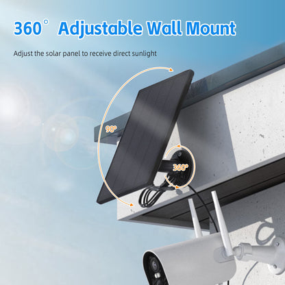 5W Solar Panel for Security Camera Outdoor, Solar Panel with Micro USB & USB C Port for DC 5V Outdoor Rechargeable Battery Camera, IP65 Waterproof, 360° Adjustable Mounting, 9.8ft Cable