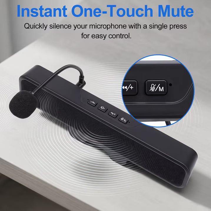 Computer Speakers with Microphone for Desktop PC, USB Monitor Speakers with Clip, Wired Laptop Sound Bar, Stereo & Bass, PC Speaker w/Mic for Meeting/Gaming/Online Learning, Easily Clamps to Monitor