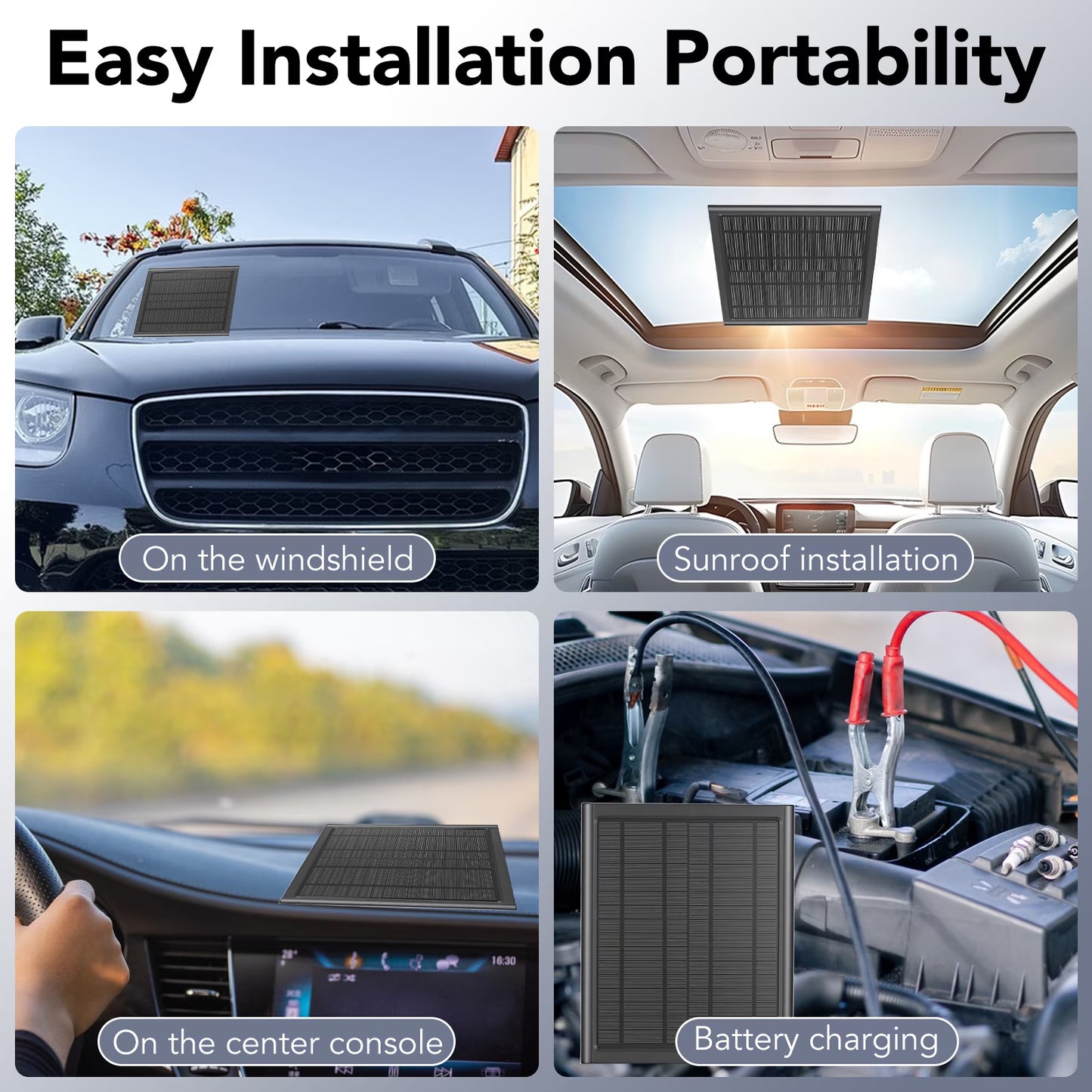 Upgraded 6W Solar Battery Trickle Charger Maintainer, 16V Portable Waterproof Solar Panel Trickle Charging Kit for Car, Automotive, Motorcycle, Boat, Marine, RV, Trailer, Snowmobile, etc