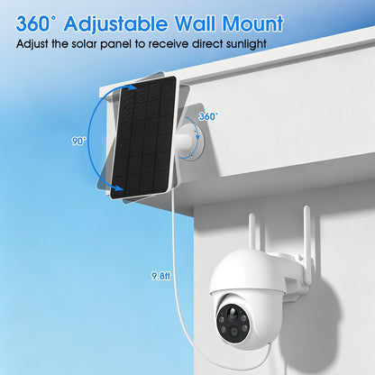 6W Solar Panel for Security Camera Outdoor, 5V USB Solar Panel Charger Compatible with Rechargeable Battery Powered Cam, IP65 Waterproof, 9.8ft Cable, 360° Adjustable Bracket, White