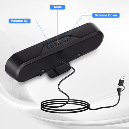 Computer Speakers for Desktop PC Monitor, USB Plug-in, Wired, Computer Soundbar for PC, Laptop Speakers with Adaptive-Channel-Switching, Loud Sound, Deep Bass, USB C Adapter, Easy to Clip on Monitor
