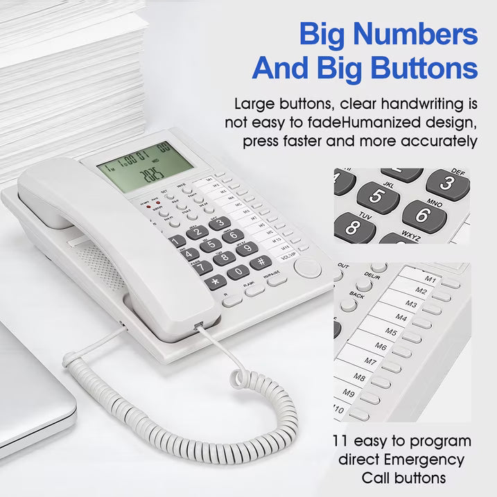Corded Caller ID Telephone, Landline Home Phones with Backlight LCD Display & Speaker, Office Landline Phone, Loud Ringer & Volume Adjustable, Desktop Speed Memory Dial Telephones for Seniors