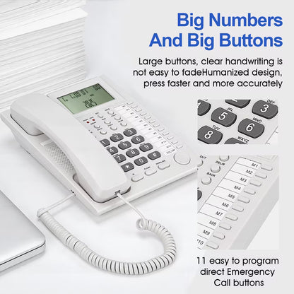 Corded Caller ID Telephone, Landline Home Phones with Backlight LCD Display & Speaker, Office Landline Phone, Loud Ringer & Volume Adjustable, Desktop Speed Memory Dial Telephones for Seniors