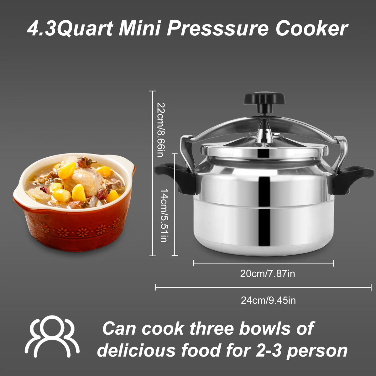 4.3 Quart Pressure Cooker Stove Fast Cooker Stovetop Pot for Gas or Electric Stoves