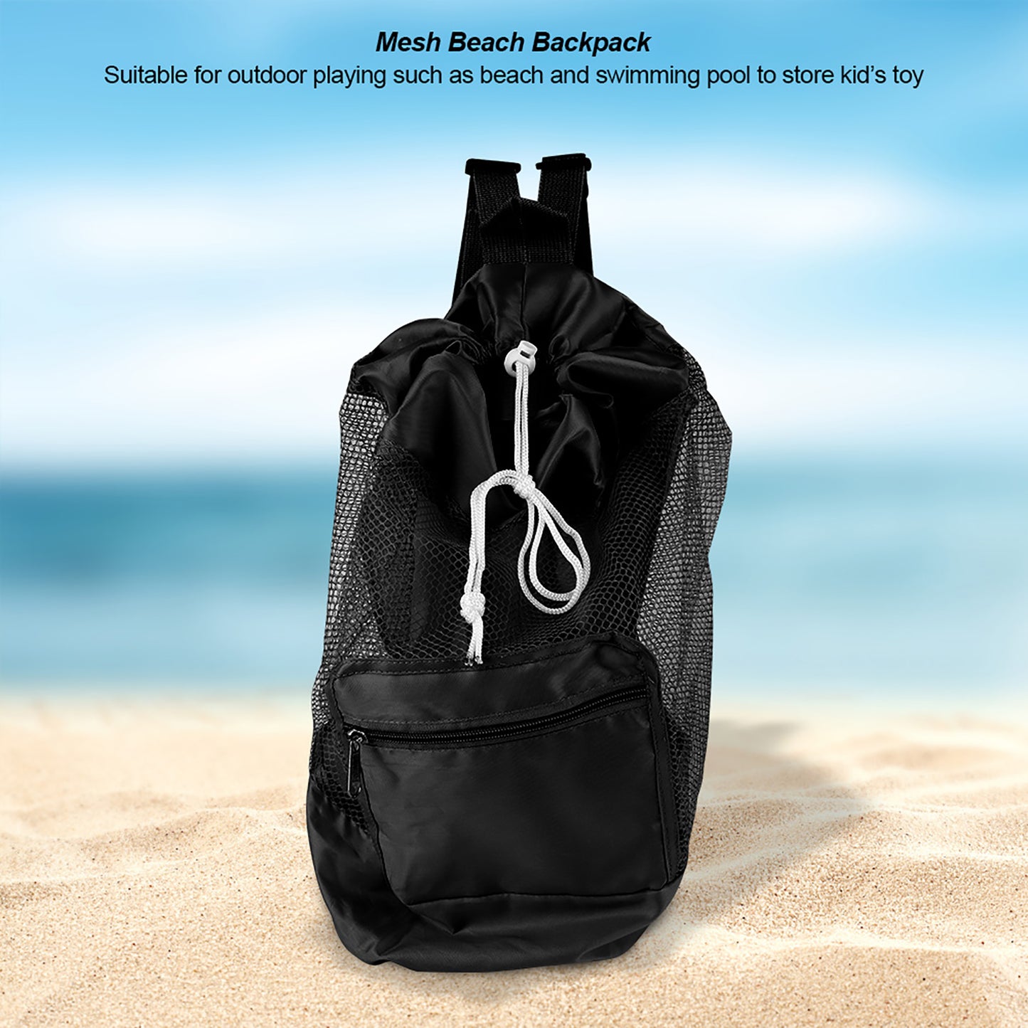 Beach Storage Bag,Portable Children Kids Mesh Drawstring Backpack Summer Outdoor Beach Shell Toy Storage Bag, Mesh Beach Bag
