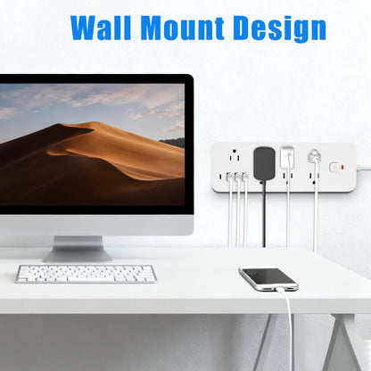 Power Strip Surge Protector (1875W), 14 Outlets w/ 3 USB A & 1 USB C Port, 9.8ft Long Flat Plug Extension Cord w/ Overload Protection, Wall Mount, Desktop Charging Station for Home Office Dorm, White