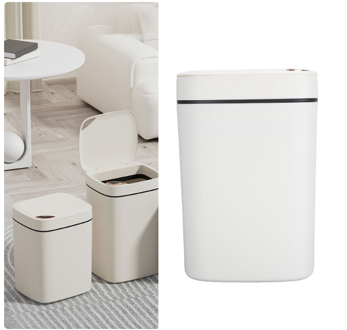 Smart Automatic Touchless Trash Can With Lid,3.7 Gallon Garbage Bin Waste Basket For Kitchen,Living Room,Bedroom, Bathroom, Office,White