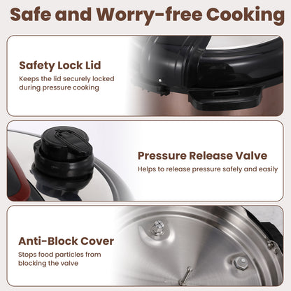 6.5 Quart Electric Pressure Cooker, 12-in-1 Multi-Functional Slow Cooker, Rice Cooker, Saute Pan, Soup Pot, Egg Cooker, Warmer, Preset Cooking, Gold Stainless Steel