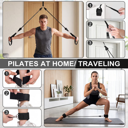 Pilates Bar Kit with 20 30 40 Lbs Resistance Bands,Workout Equipment for Legs,Hip,Waist and Arm,Exercise Fitness Equipment for Women & Men Home Gym Yoga Pilates,Black
