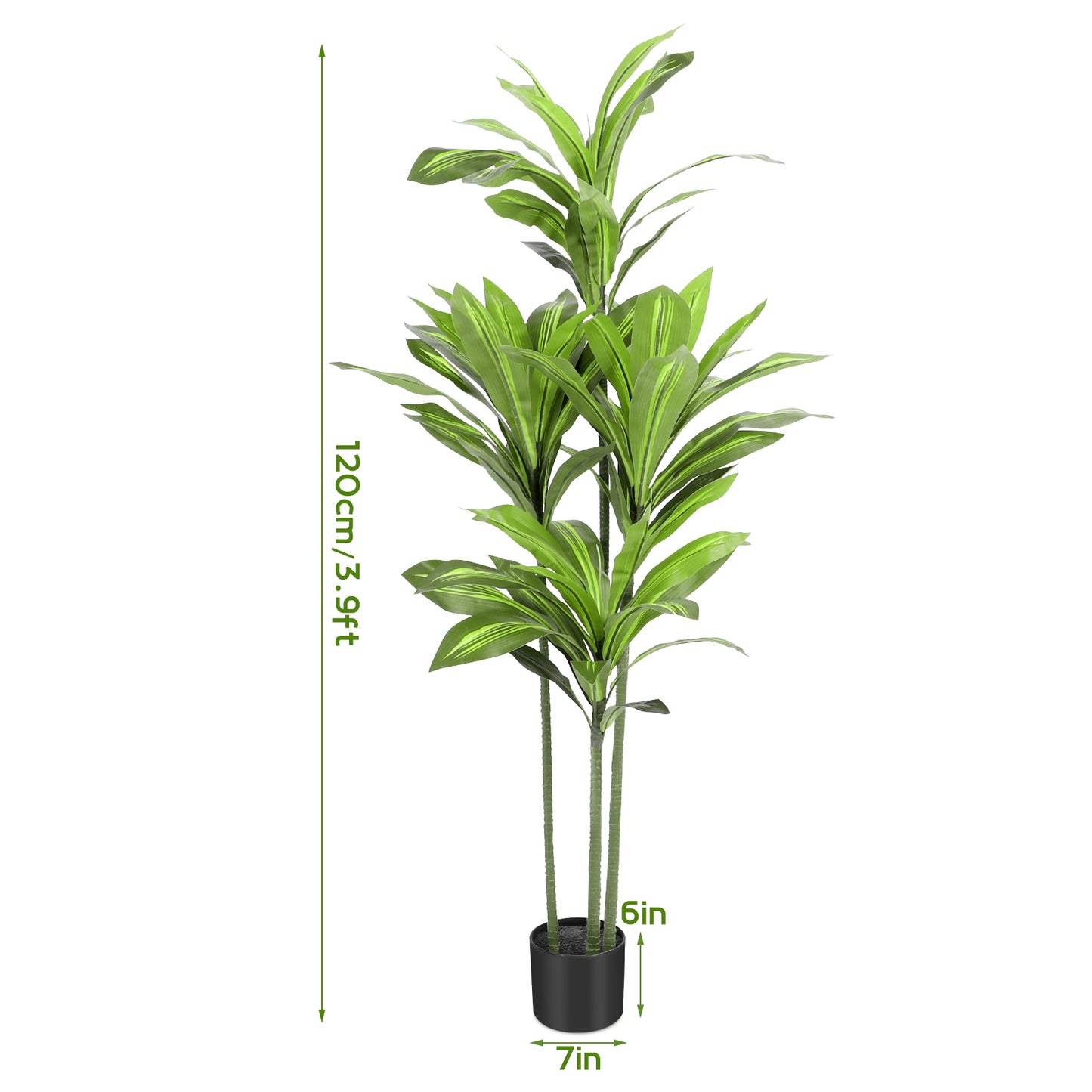 Artificial Plants, 4ft Dracaena Tree In Black Plastic Pot, Faux Plants Indoor Outdoor Decor, Silk Plants For Home Decor Office Porch Patio Perfect Housewarming Gift