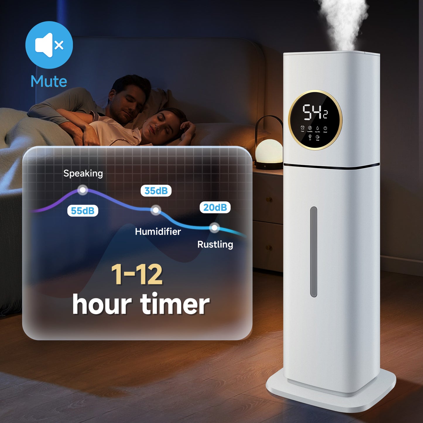 Humidifier For Large Rooms, 8L/2.11Gal Cool Mist Tower Top Fill Humidifiers, Floor Humidifiers For Baby,Pets,Plants,with Remote,Timer,Auto Shut Off,White