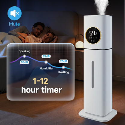 Humidifier For Large Rooms, 8L/2.11Gal Cool Mist Tower Top Fill Humidifiers, Floor Humidifiers For Baby,Pets,Plants,with Remote,Timer,Auto Shut Off,White