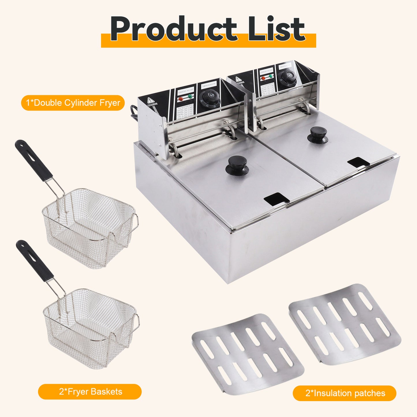 Commercial Double Sieve 12L 3400W Professional Stainless Steel Electric Countertop Deep Fryer