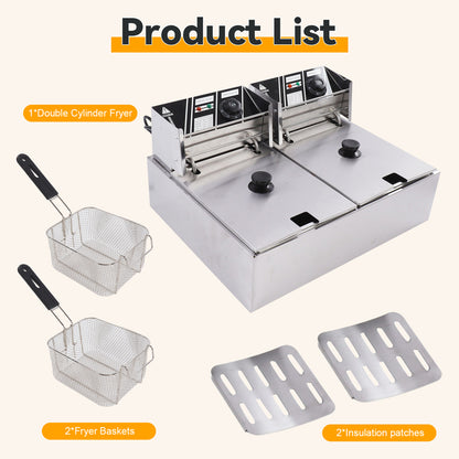 Commercial Double Sieve 12L 3400W Professional Stainless Steel Electric Countertop Deep Fryer