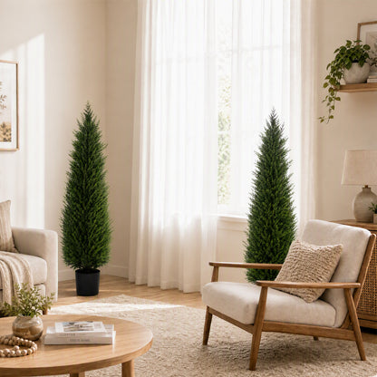 Artificial Cedar Tree 2 Pack 3 ft Tall Faux Cedar Topiary Plant Fake Lifelike Potted Pine for All-Season Home Office Porch Entryway Decor