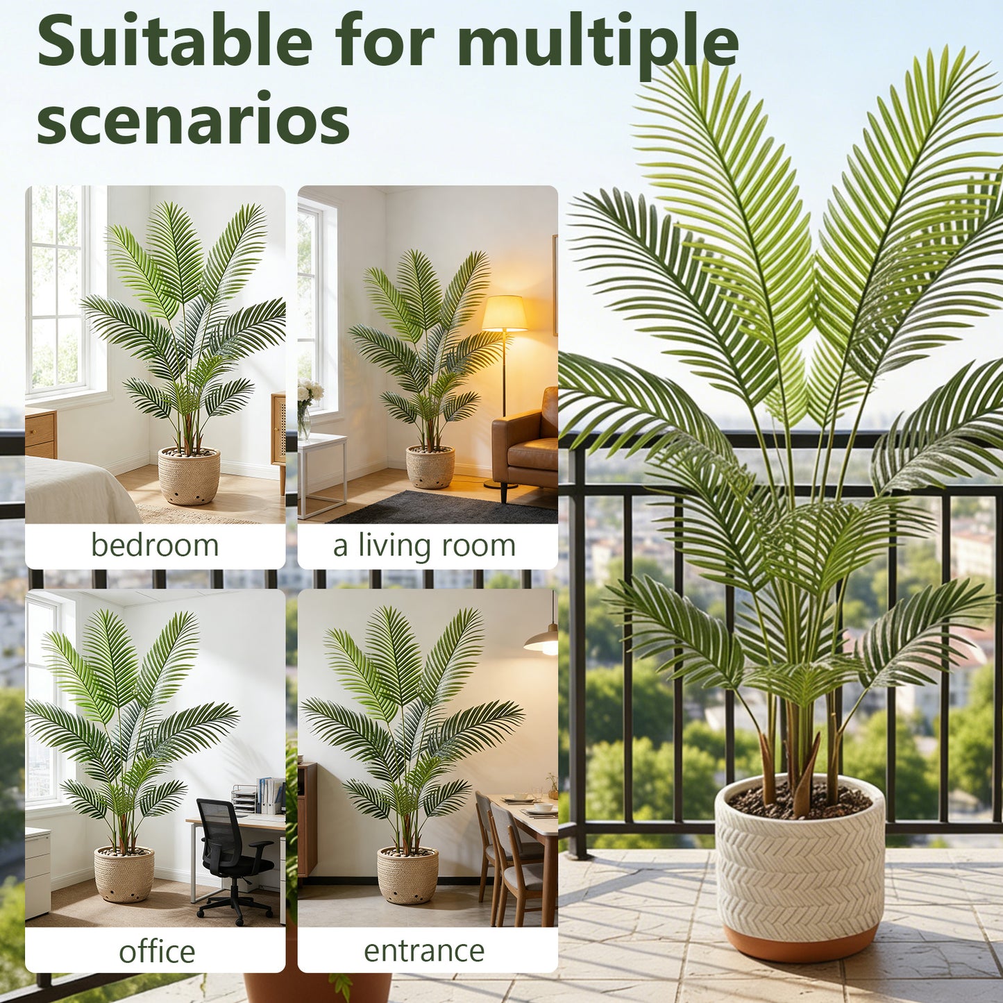 6ft Artificial Palm Plants, 6ft Fake Palm Tree, Pre Potted Faux Greenry Tree for Home Decor Office House Living Room Indoor Outdoor, Big Fake Plants Fake House Plants