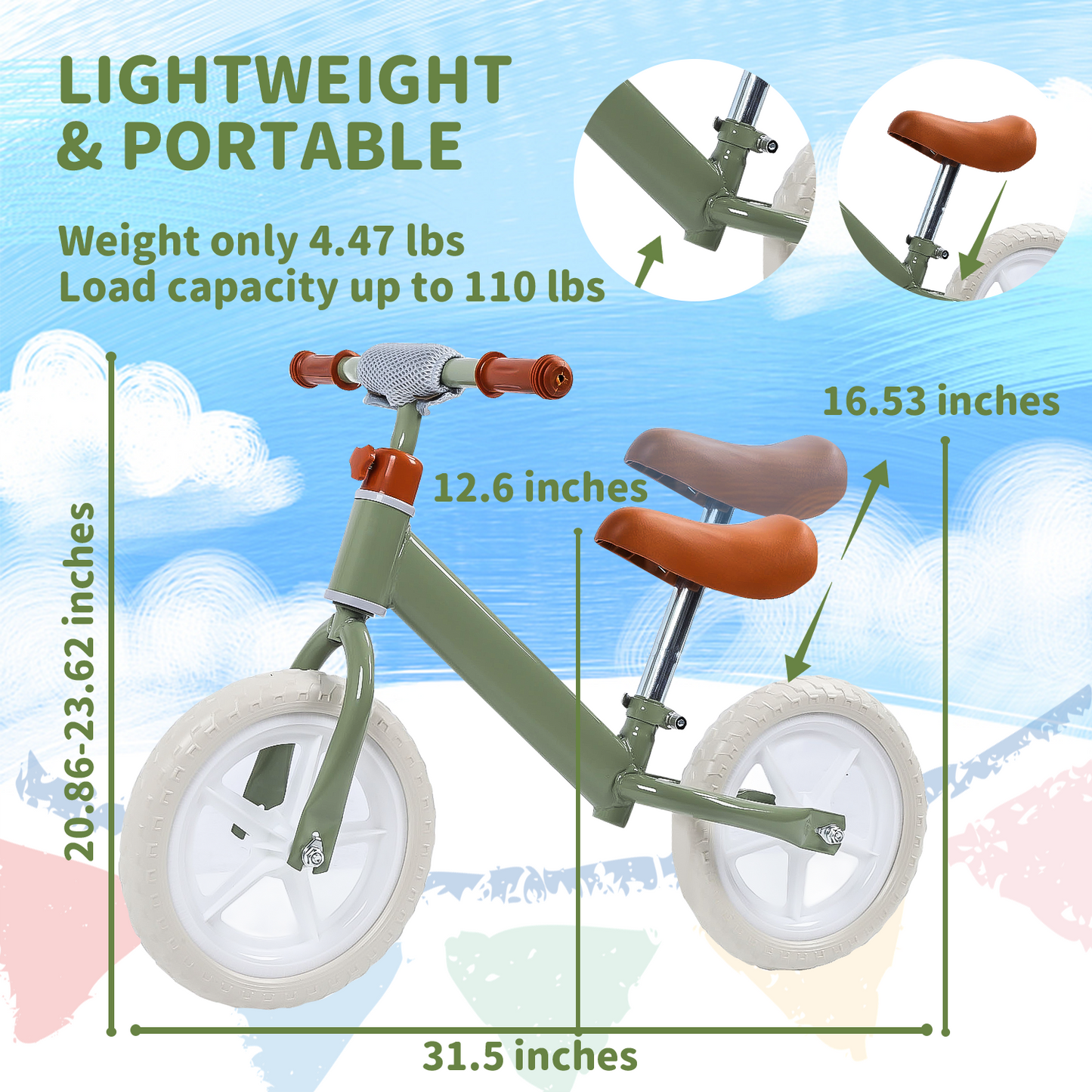 Eotvia Toddler Bike, 11" Kids Balance Bike w/Adjustable Seat, Toddler Bicycle Ride on Toys for Toddlers, Toddler Balance Bike for 1 to 4 YO Boys Girls