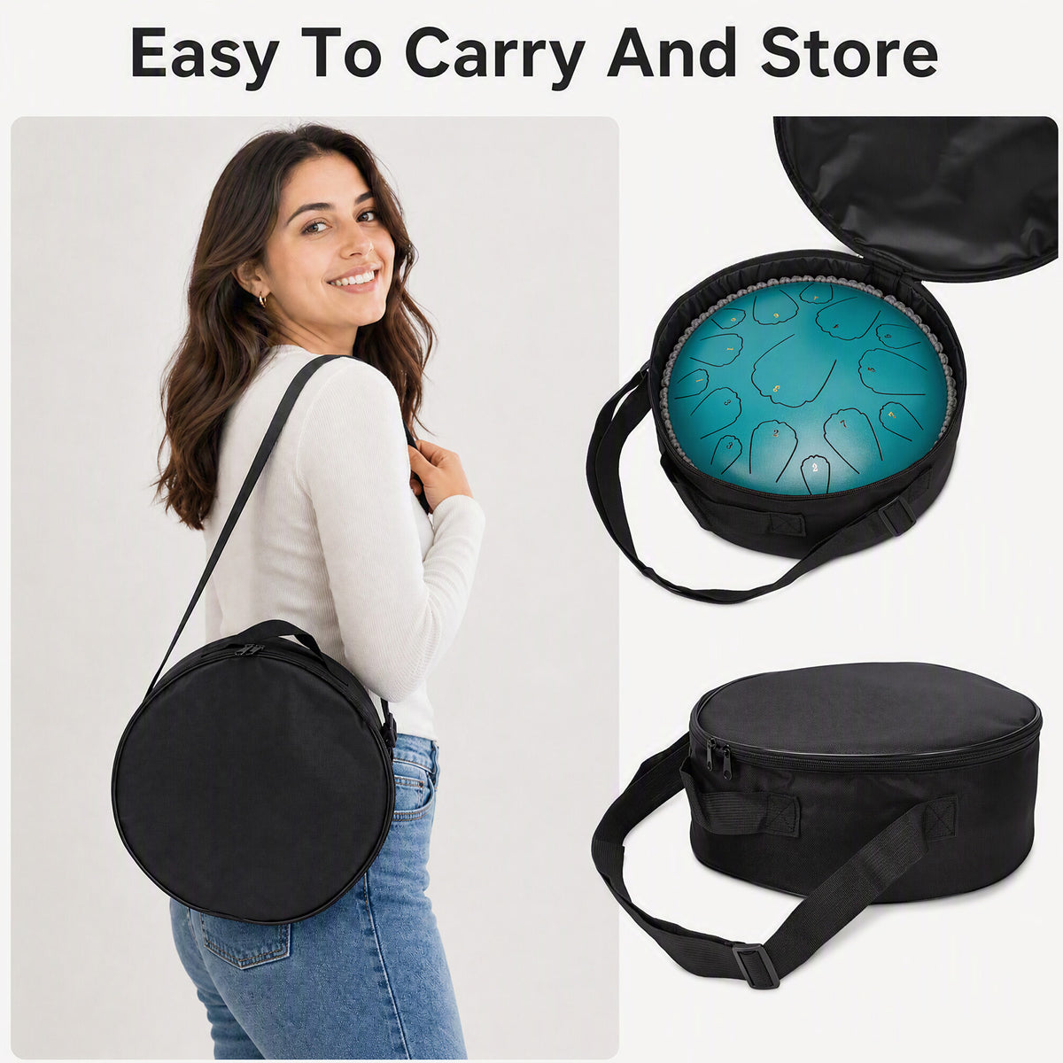 13 inch Steel Tongue Drum, 15 Notes D Major Handpan Drum with Mallets & Carry Bag, Carbon Steel Rain Drum Style Calming Percussion Instrument for Meditation Yoga Beginners Gift, Malachite Green