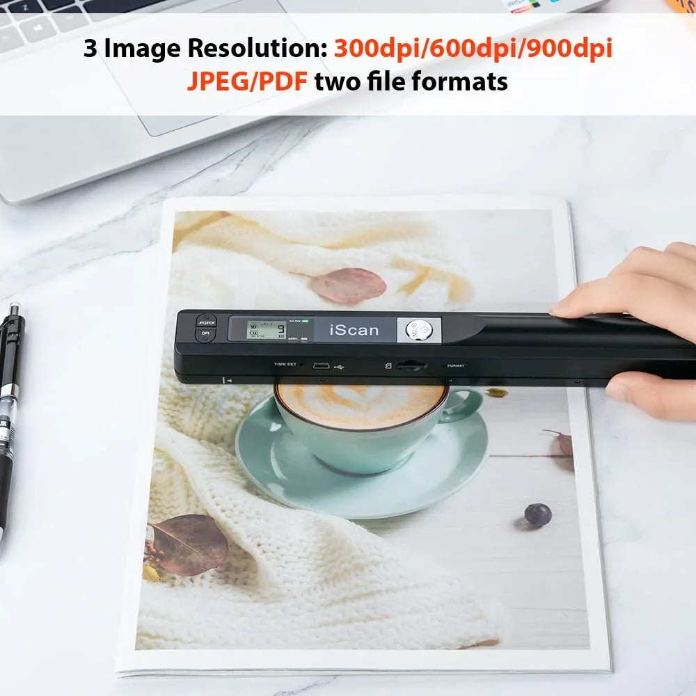 Portable Scanner, Photo Scanner for A4 Document Scanner 900DPI Handheld Scanner JPG/PDF Formate LCD Display for Business Image Picture Receipts Books Pages Texts, Support SD/TF Card (Silver)